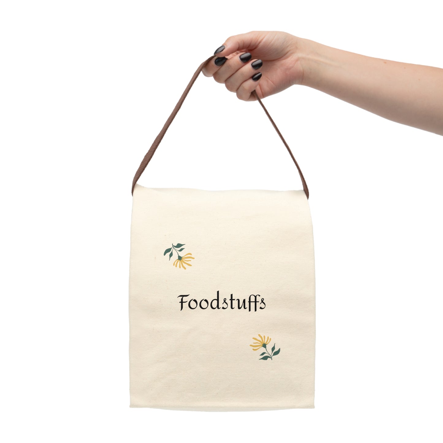 Canvas Lunch Bag — "Foodstuffs" Floral Insulated Lunch Tote with Strap
